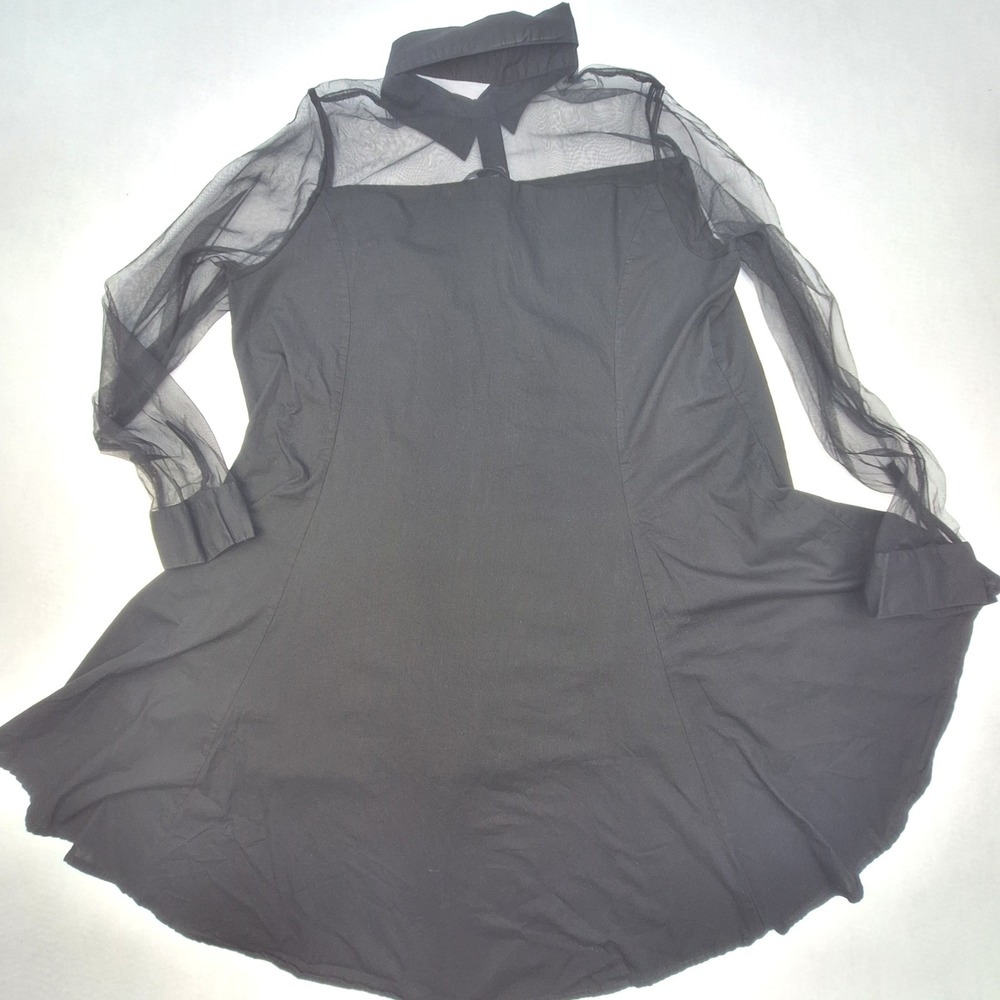 Ashley Stewart Tunic‎ Womens 14 Black Mesh Sheer High Low Button Up Goth Top - Picture 2 of 5